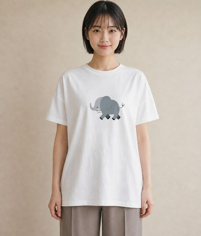 デザインTシャツ レディース ぞう 動物 アニマル イラスト お洒落 友達ギフト 部屋着 白T YMAZO