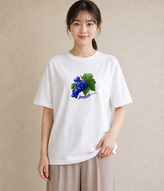 Tシャツ レディース ぶどう 葡萄 食べ物 フード イラスト カフェコーデ 春服 ミセス 白T YMAZO