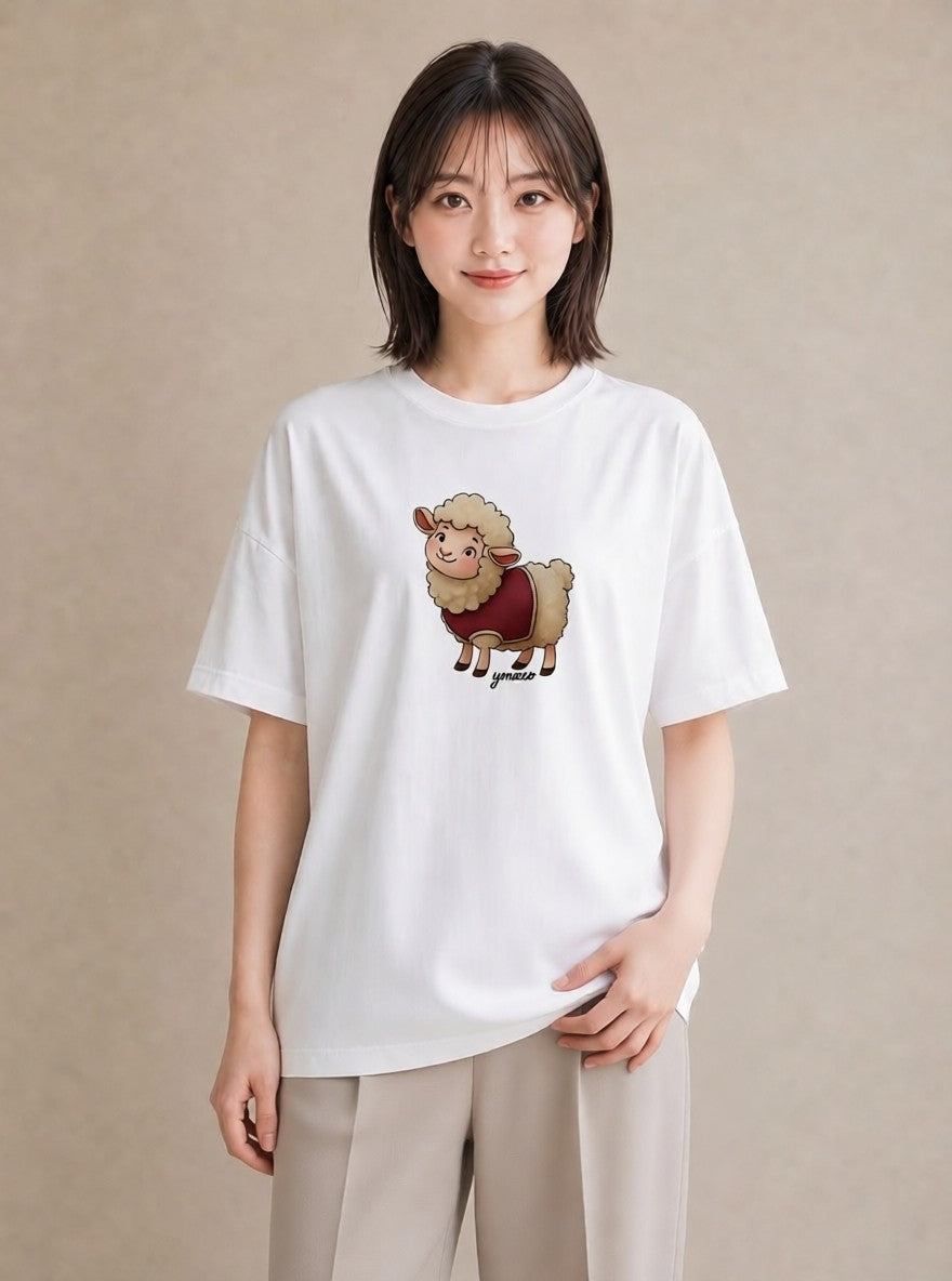 グラフィックTシャツ レディース ひつじ 動物 アニマル イラスト 手描き風 親子 20代 白T YMAZO