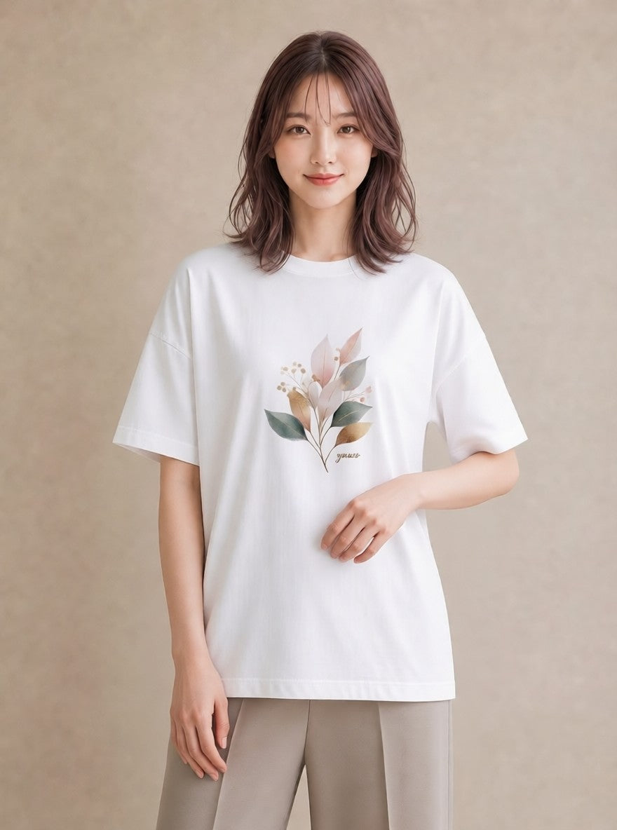 グラフィックTシャツ レディース ユーカリ 植物 ボタニカル イラスト 水彩風 送別ギフト 通勤 白T YMAZO