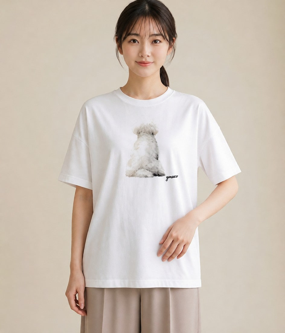 デザインTシャツ レディース ビションフリーゼ 犬 いぬ イラスト カジュアル レイヤード 友達ギフト 白T YMAZO