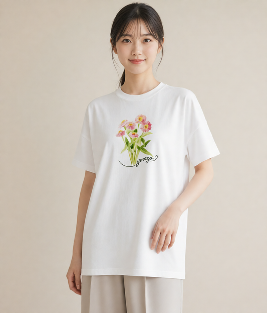 半袖Tシャツ レディース クローバー 四つ葉 花 花柄 イラスト フェミニン 姉妹 送別ギフト 白T YMAZO