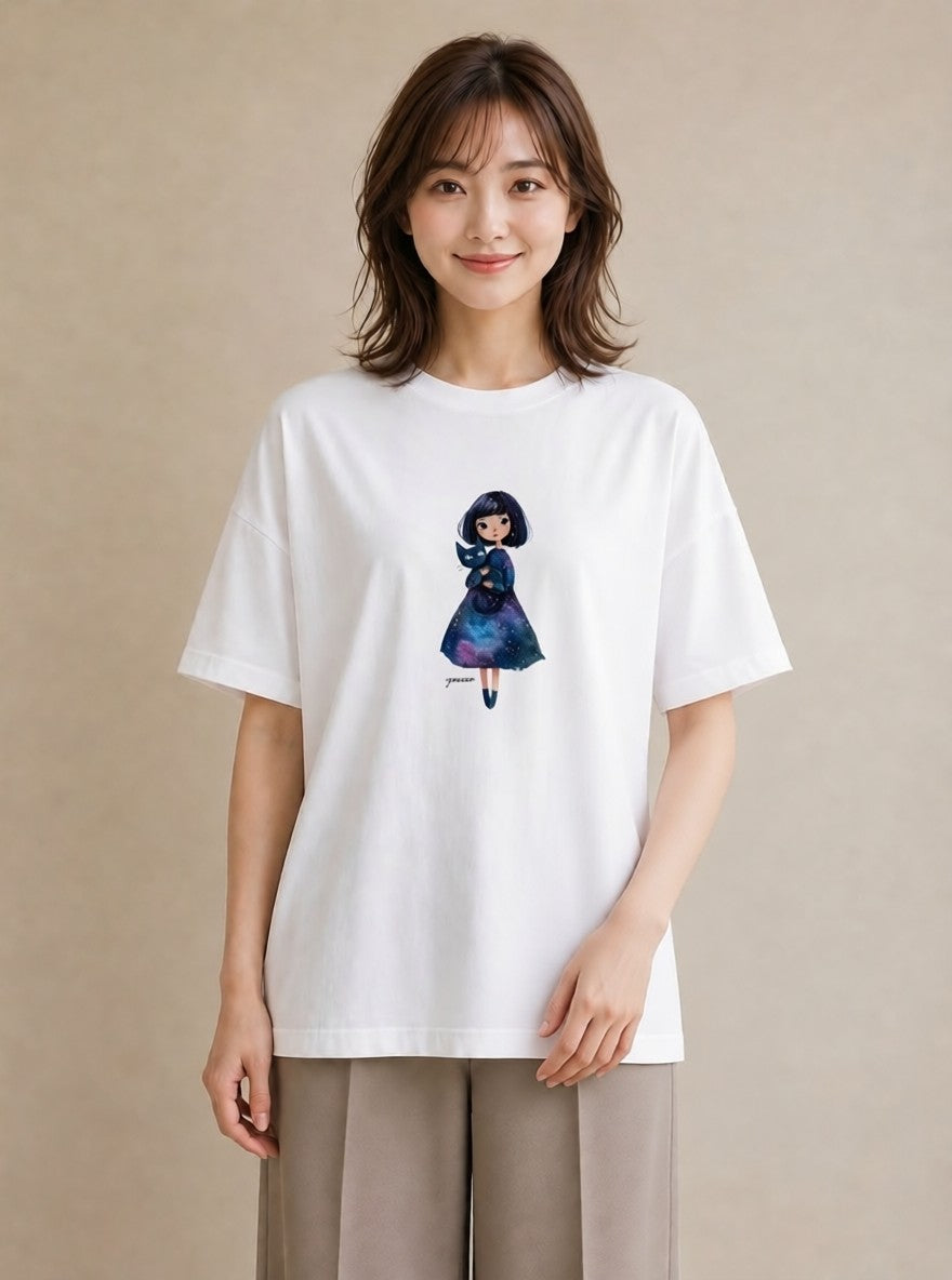 グラフィックTシャツ レディース 水瓶座 星空 宇宙 イラスト おしゃれギフト 社会人 白T YMAZO