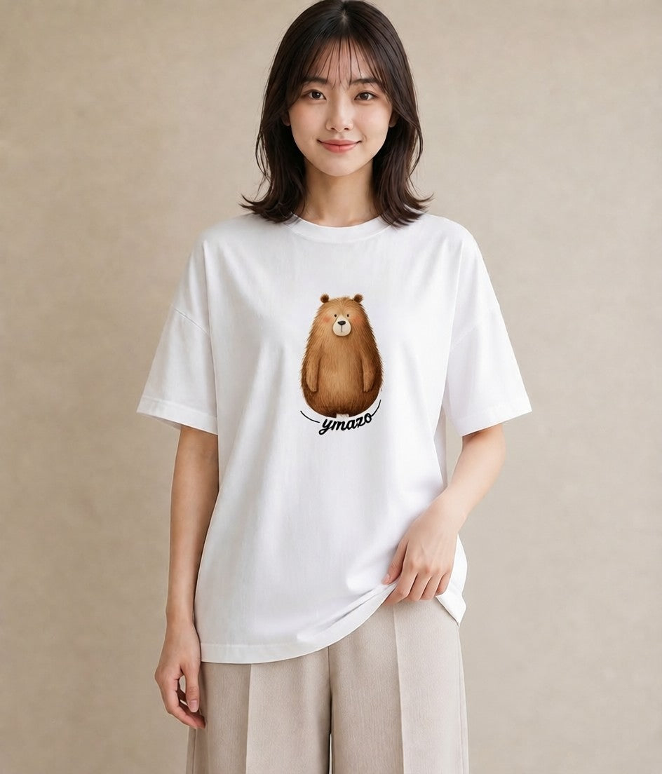 プリントTシャツ レディース くま クマ ベア 動物 アニマル イラスト 休日コーデ 在宅 公園 白T YMAZO