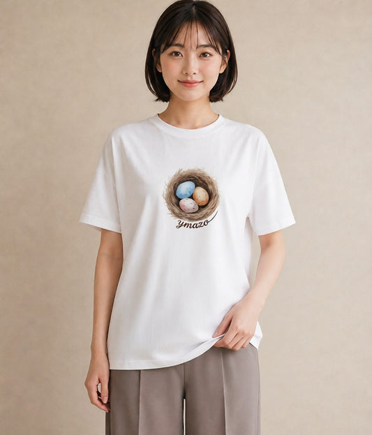 プリントTシャツ レディース たまご 食べ物 フード イラスト ゆるかわ ホワイトデー 春服 白T YMAZO