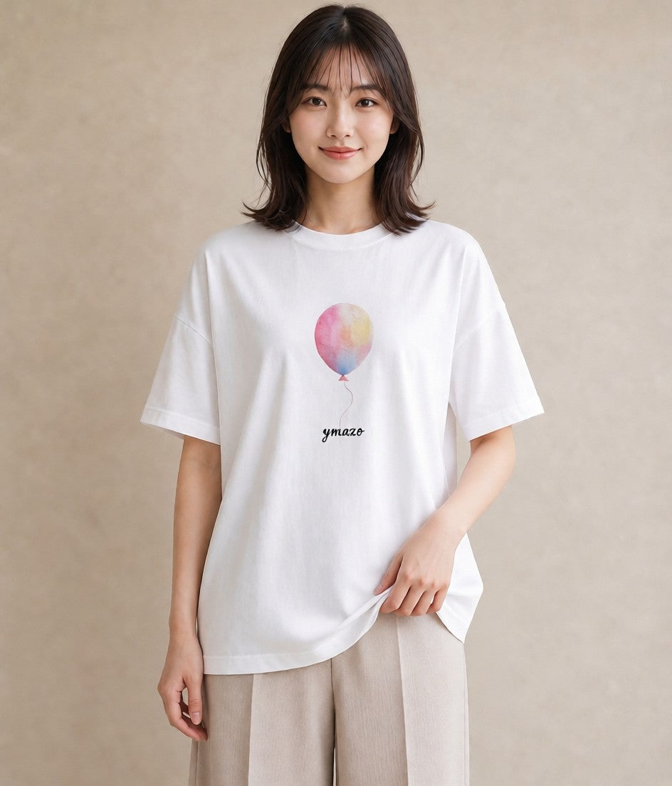 半袖Tシャツ レディース 気球 星空 宇宙 イラスト 韓国風 クリスマス 旅行 白T YMAZO