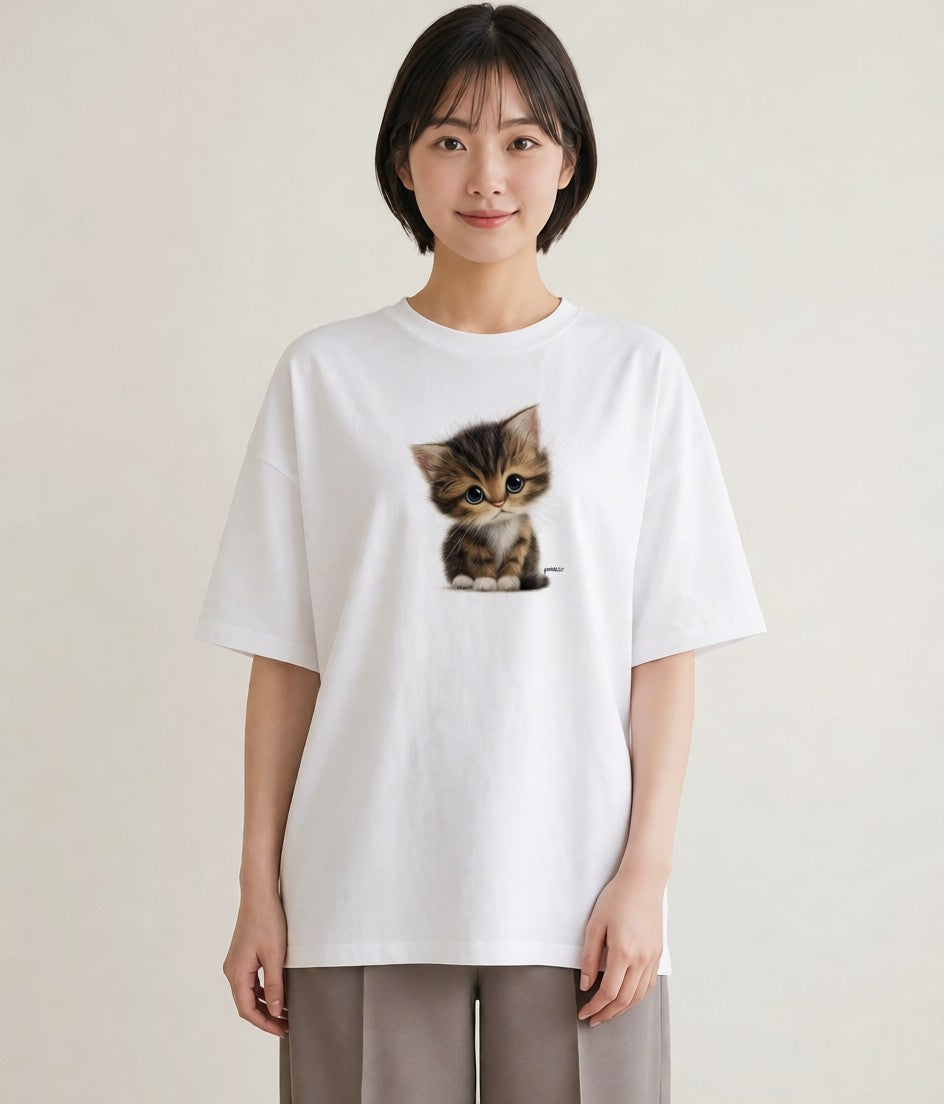 プリントTシャツ レディース 子猫 猫 ねこ イラスト こなれ感 カフェ巡り 女子会 白T YMAZO