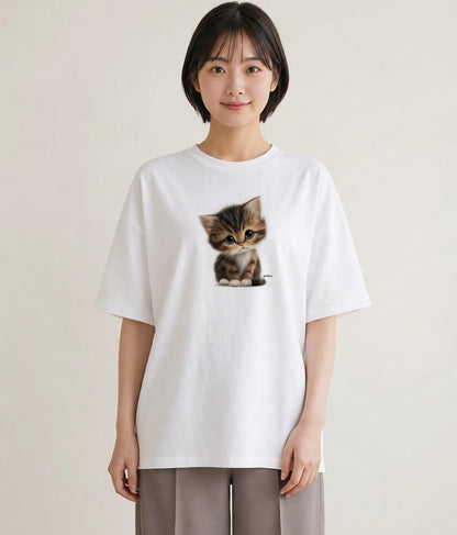 プリントTシャツ レディース 子猫 猫 ねこ イラスト こなれ感 カフェ巡り 女子会 白T YMAZO