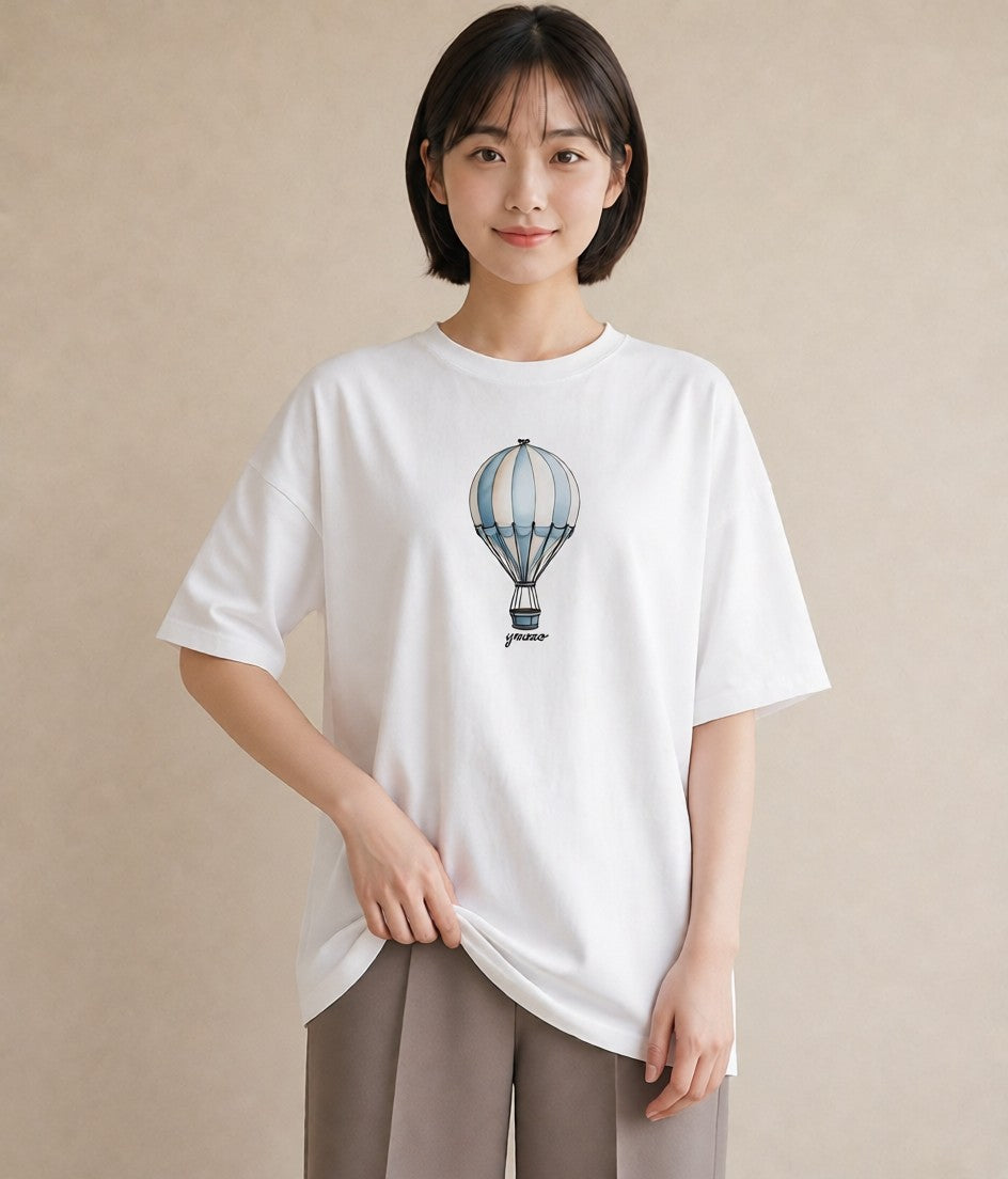 半袖Tシャツ レディース 紙風船 和紙 ナチュラル アンティーク イラスト 線画 ギフト 母の日 白T YMAZO