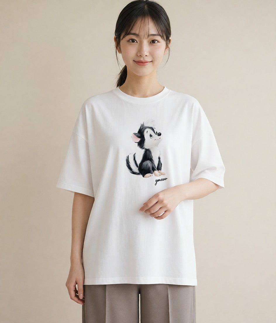 デザインTシャツ レディース わんこ 犬 いぬ イラスト ゆるコーデ 在宅 公園 白T YMAZO