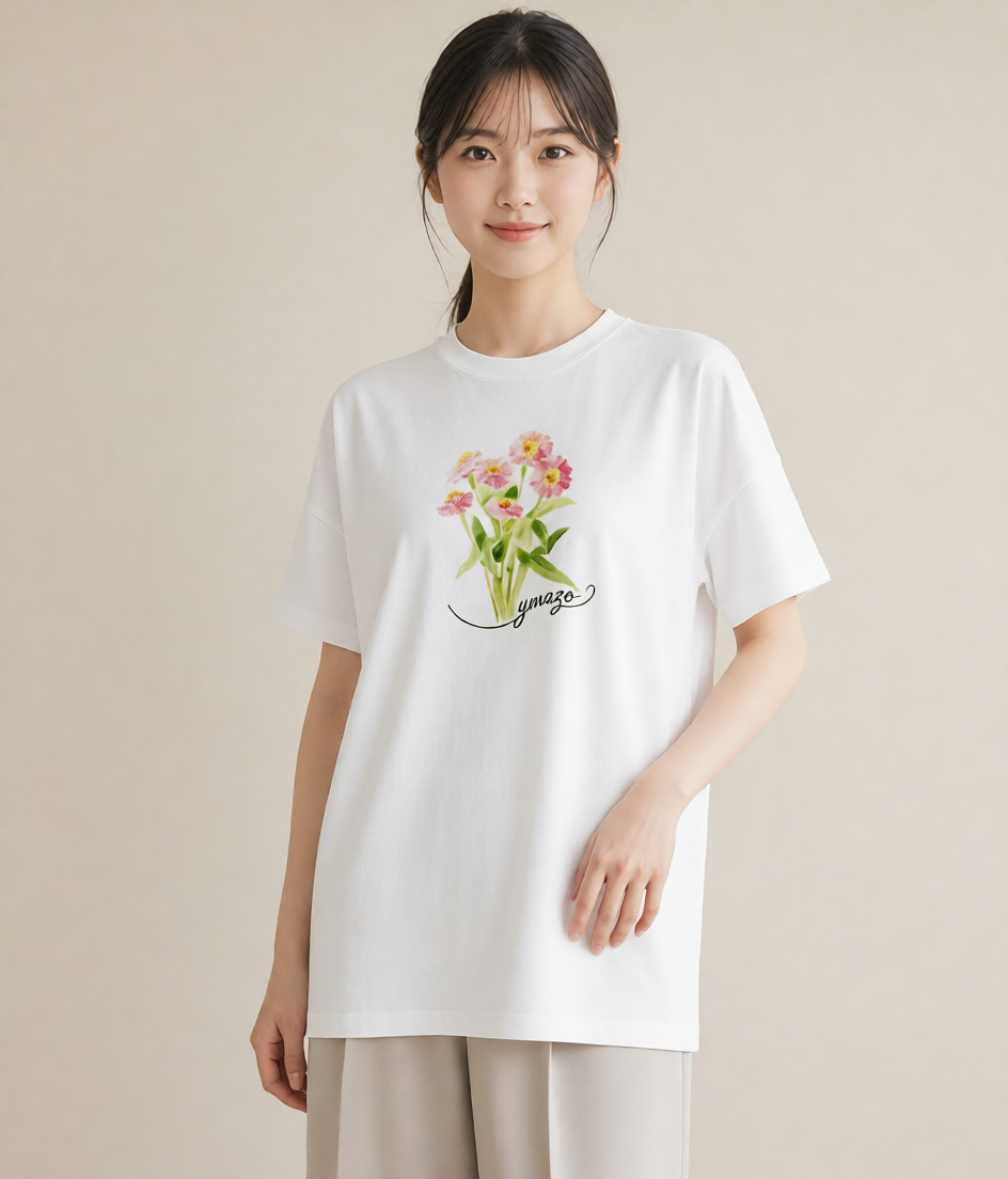 半袖Tシャツ レディース クローバー 四つ葉 花 花柄 イラスト フェミニン 姉妹 送別ギフト 白T YMAZO