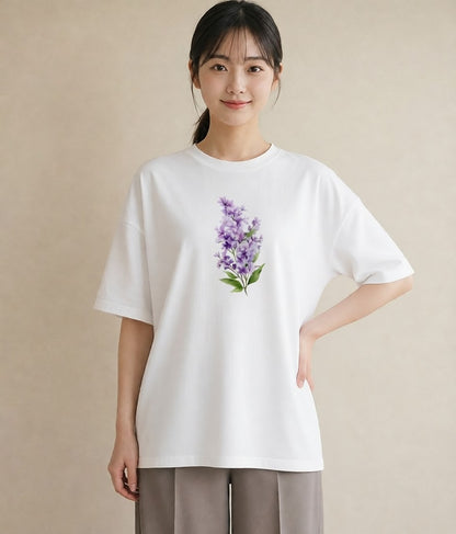 デザインTシャツ レディース スミレ 花 花柄 イラスト シック カジュアルコーデ 買い物 白T