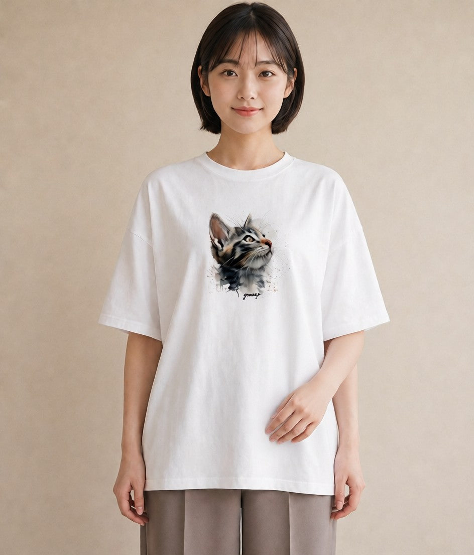 半袖Tシャツ レディース ロシアンブルー 猫 ねこ イラスト 旅行コーデ 敬老の日 ホワイトデー 白T YMAZO