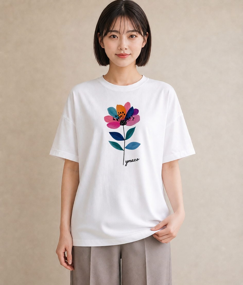 プリントTシャツ レディース 花 花柄 イラスト 韓国風 女子会 お揃い 白T YMAZO