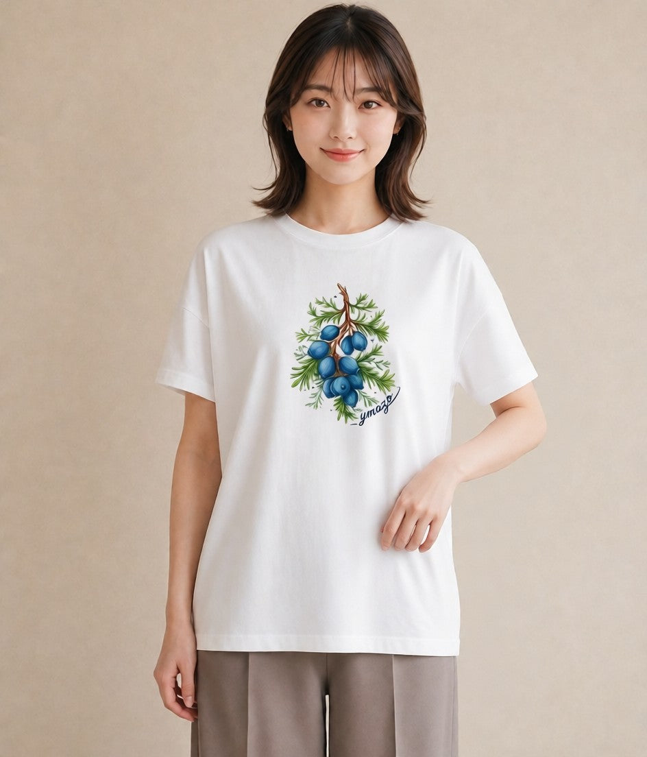 グラフィックTシャツ レディース 木の実 植物 ボタニカル イラスト ニュアンス カジュアルコーデ 買い物 白T YMAZO