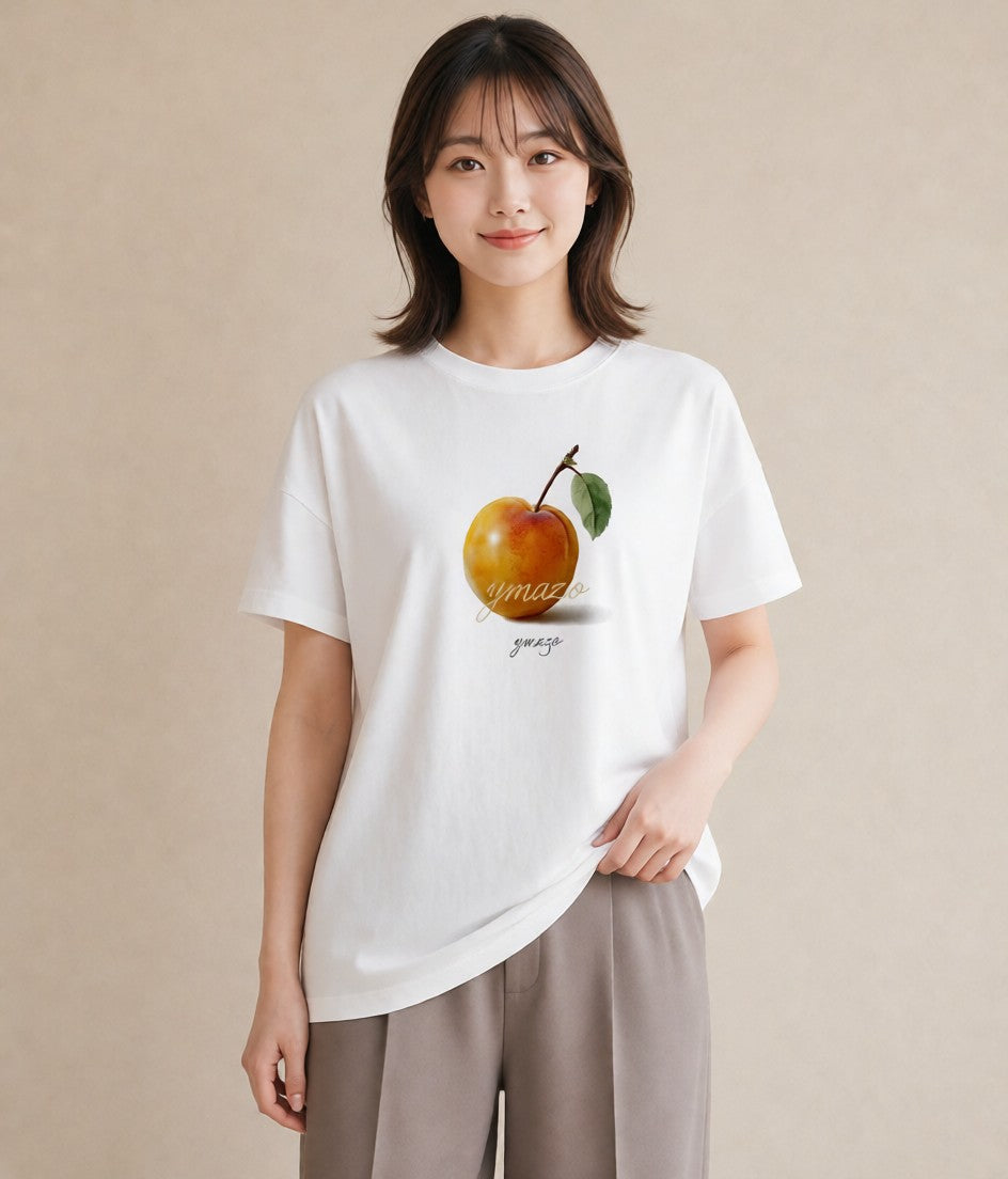 半袖Tシャツ レディース もも 食べ物 フード イラスト 上品 ホワイトデー 春服 白T YMAZO