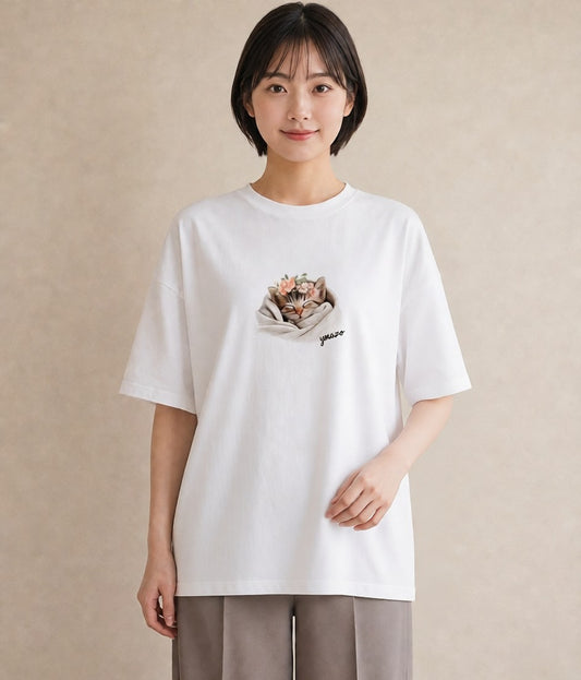 デザインTシャツ レディース 愛猫 猫 ねこ イラスト シック 女子会 お揃い 白T YMAZO