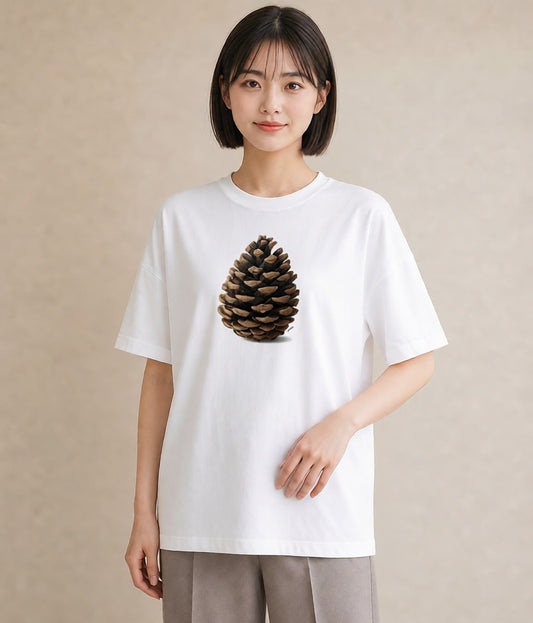 半袖Tシャツ レディース 松ぼっくり 植物 ボタニカル イラスト フェミニン ママ カフェ服 白T YMAZO