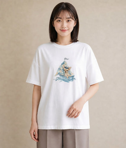 半袖Tシャツ レディース チワワ 犬 いぬ イラスト シック 誕生日プレゼント 綿100 白T YMAZO