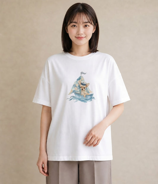 半袖Tシャツ レディース チワワ 犬 いぬ イラスト シック 誕生日プレゼント 綿100 白T YMAZO
