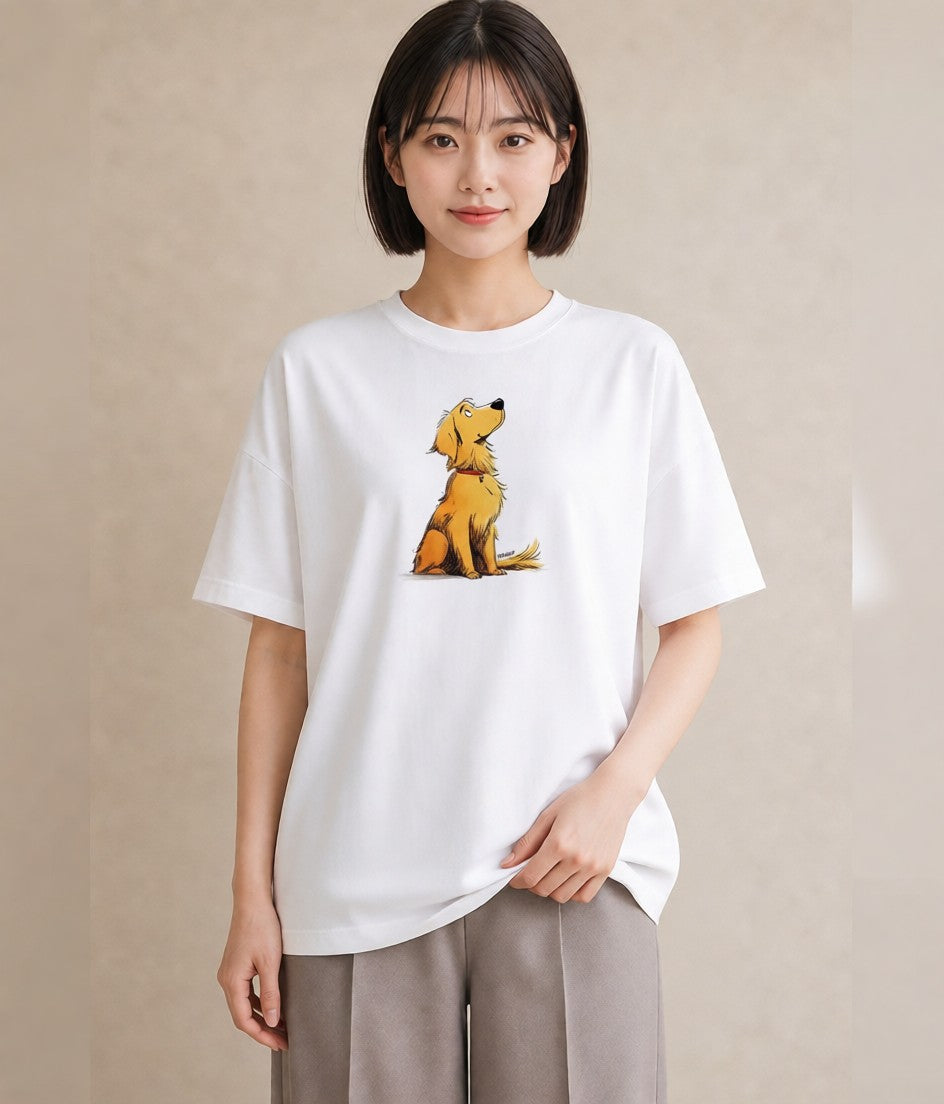プリントTシャツ レディース ゴールデンレトリバー ゴールデン 犬 いぬ イラスト ラフ 母娘コーデ 自分用 白T YMAZO