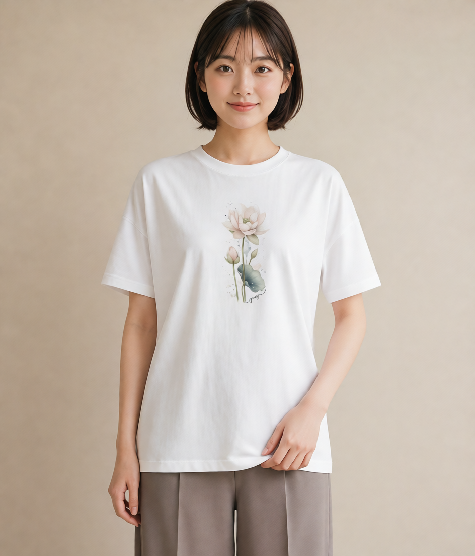 プリントTシャツ レディース ゆり 百合 花 花柄 イラスト ラフ 春服 ミセス 白T YMAZO