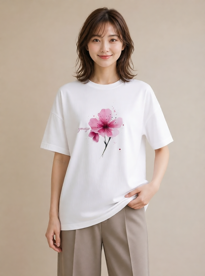 グラフィックTシャツ レディース 梅 花 花柄 イラスト 旅行コーデ 旅行用 海 白T YMAZO