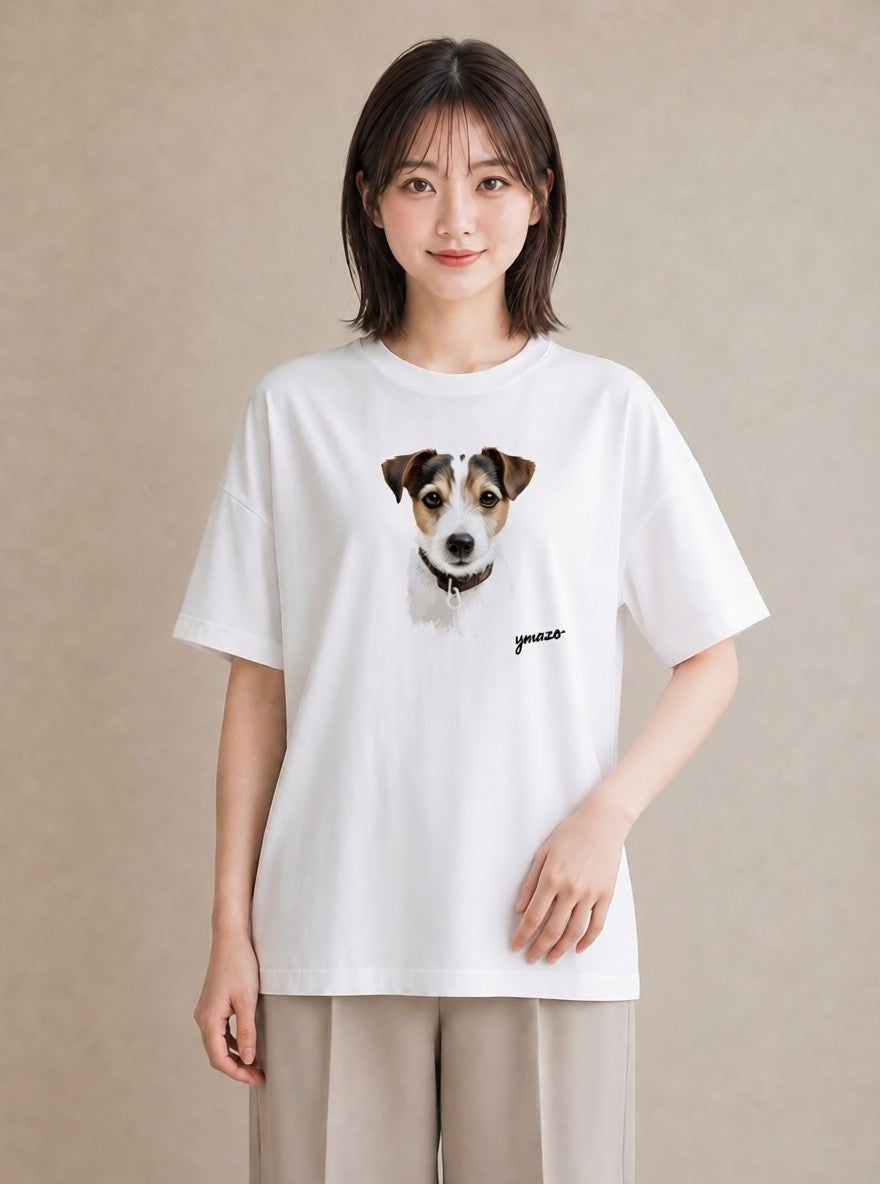 半袖Tシャツ レディース ジャックラッセルテリア 犬 いぬ イラスト こなれ感 通学 誕生日プレゼント 白T YMAZO
