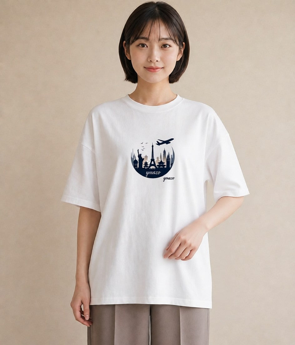 半袖Tシャツ レディース 旅 トラベル スタンプ イラスト 普段使い デイリーウェア 休日 白T YMAZO