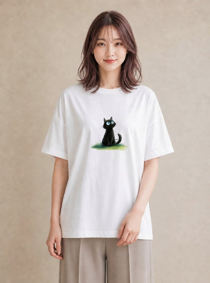 デザインTシャツ レディース ロシアンブルー 猫 ねこ イラスト ユニーク ママ カフェ服 白T YMAZO