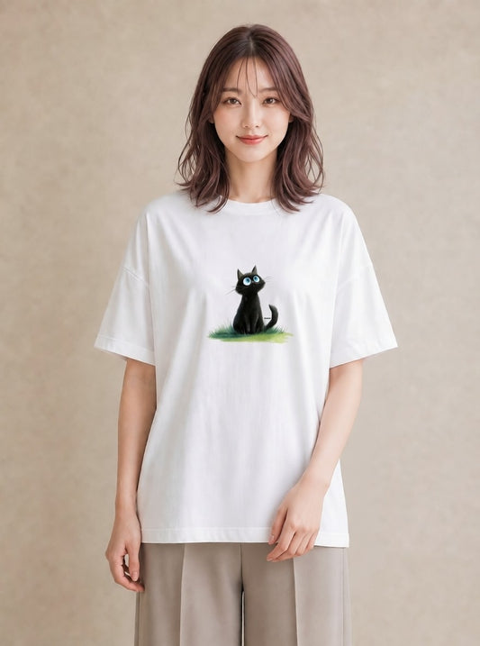 デザインTシャツ レディース ロシアンブルー 猫 ねこ イラスト ユニーク ママ カフェ服 白T YMAZO