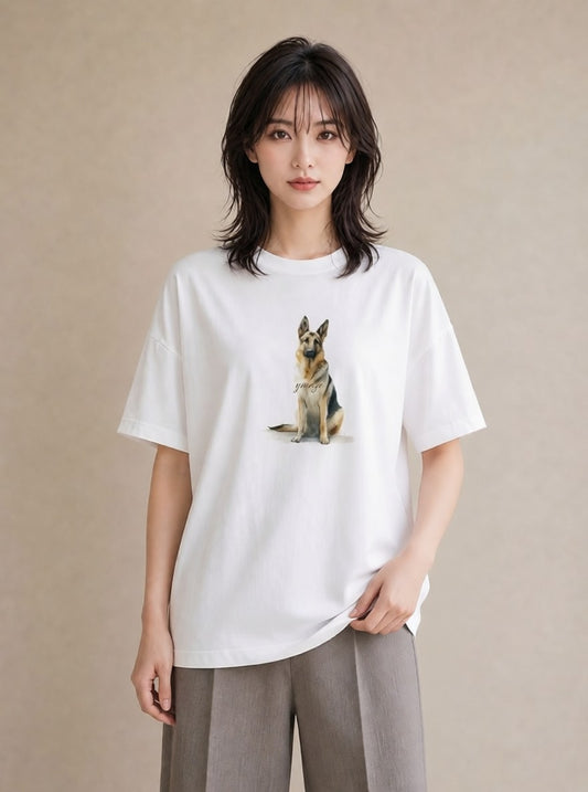 デザインTシャツ レディース ジャーマンシェパード 犬 いぬ イラスト カジュアル 母娘コーデ 自分用 白T YMAZO