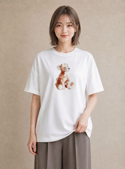 グラフィックTシャツ レディース わんこ 犬 いぬ イラスト こなれ感 お揃い 親子 白T YMAZO