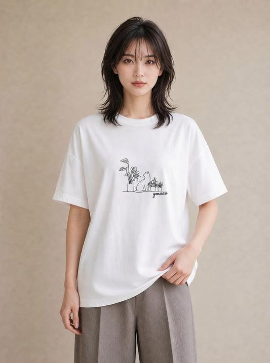 半袖Tシャツ レディース 観葉植物 ボタニカル 植物 イラスト 個性的 姉妹 送別ギフト 白T YMAZO