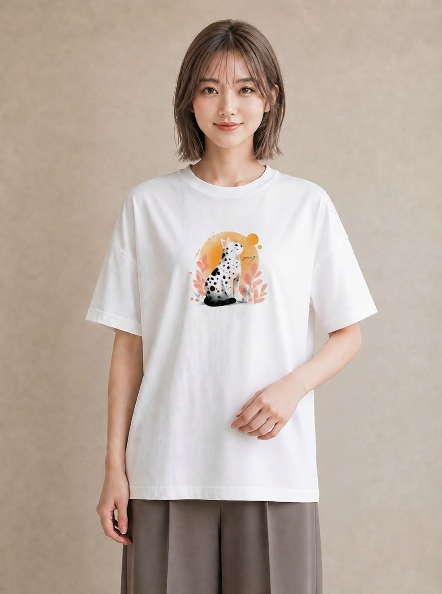 デザインTシャツ レディース しっぽ 猫 ねこ イラスト レトロ 旅行 母娘コーデ 白T YMAZO