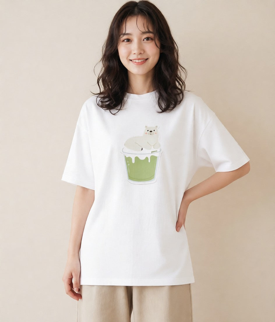 半袖Tシャツ レディース あんみつ 食べ物 フード イラスト 水彩風 休日 ペアコーデ 白T YMAZO