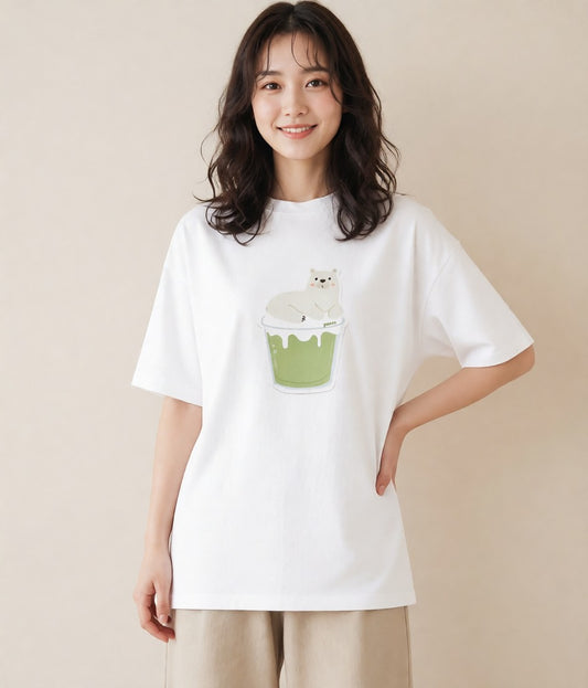 半袖Tシャツ レディース あんみつ 食べ物 フード イラスト 水彩風 休日 ペアコーデ 白T YMAZO