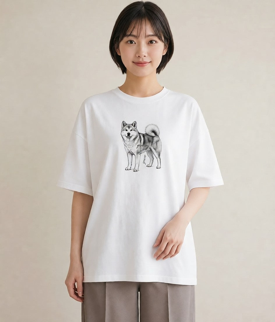 プリントTシャツ レディース 秋田犬 犬 いぬ イラスト ナチュラル ホワイトデー 春服 白T YMAZO