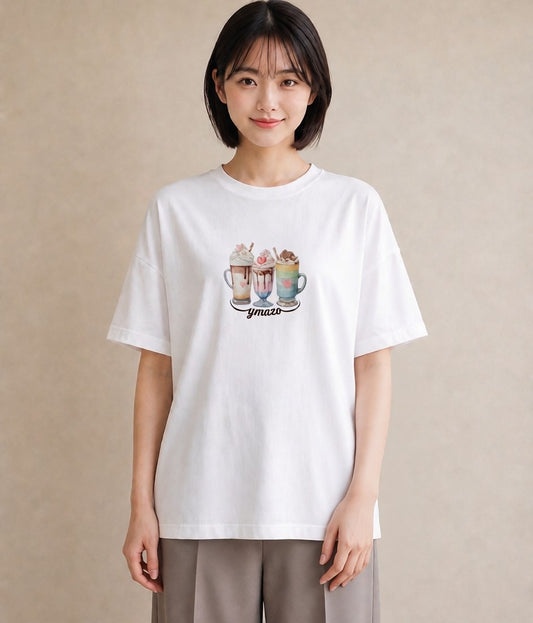 グラフィックTシャツ レディース ココア 食べ物 フード イラスト 淡色 休日 ペアコーデ 白T YMAZO