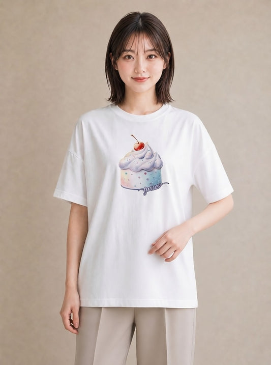 プリントTシャツ レディース アイス 食べ物 フード イラスト きれいめ 帰省 ラフ 白T YMAZO