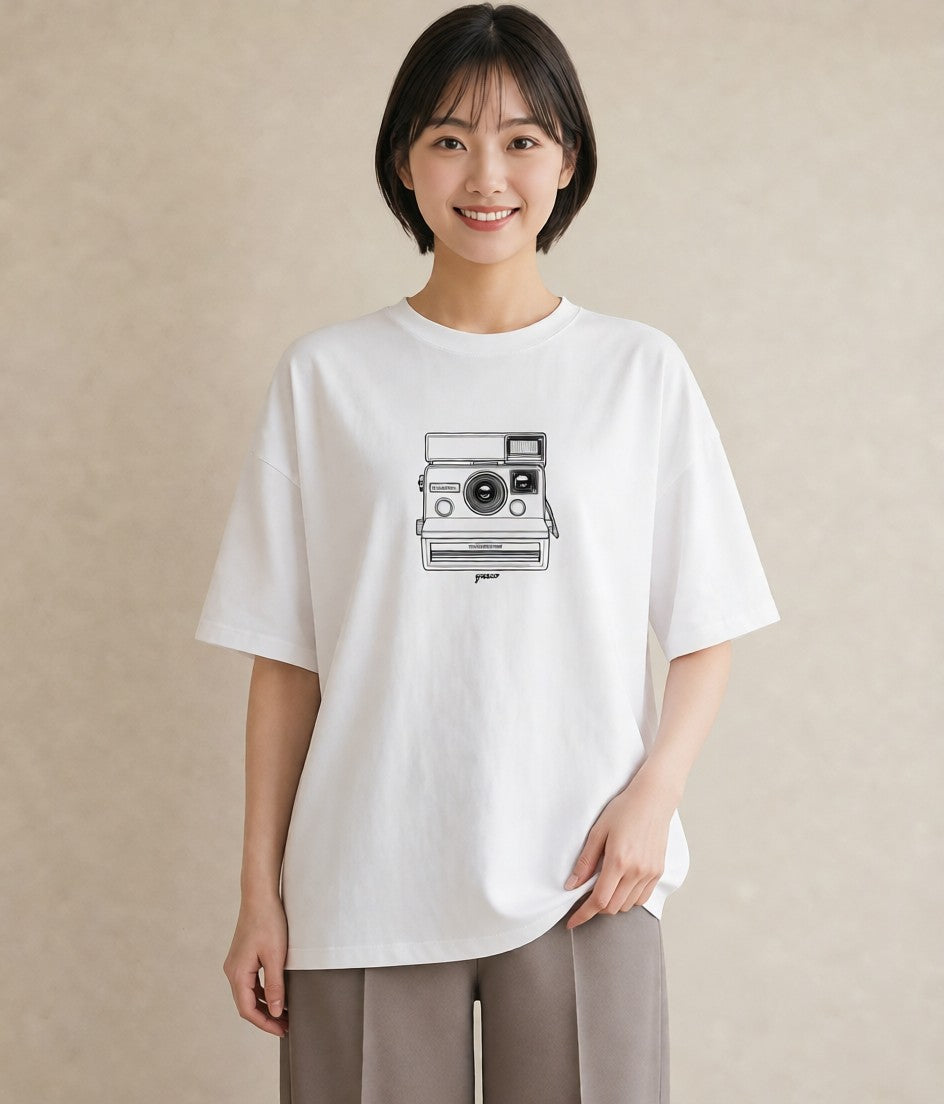 グラフィックTシャツ レディース カメラ フィルムカメラ レトロカメラ イラスト 姉妹 送別ギフト 白T YMAZO