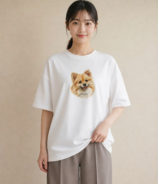 デザインTシャツ レディース ポメラニアン ポメ 犬 いぬ イラスト 春服 ミセス 白T YMAZO