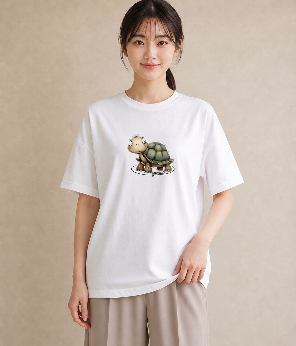 プリントTシャツ レディース カメ ペット 動物 イラスト 手描き風 母娘コーデ 自分用 白T YMAZO