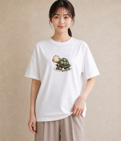 プリントTシャツ レディース カメ ペット 動物 イラスト 手描き風 母娘コーデ 自分用 白T YMAZO
