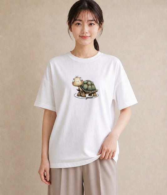 プリントTシャツ レディース カメ ペット 動物 イラスト 手描き風 母娘コーデ 自分用 白T YMAZO