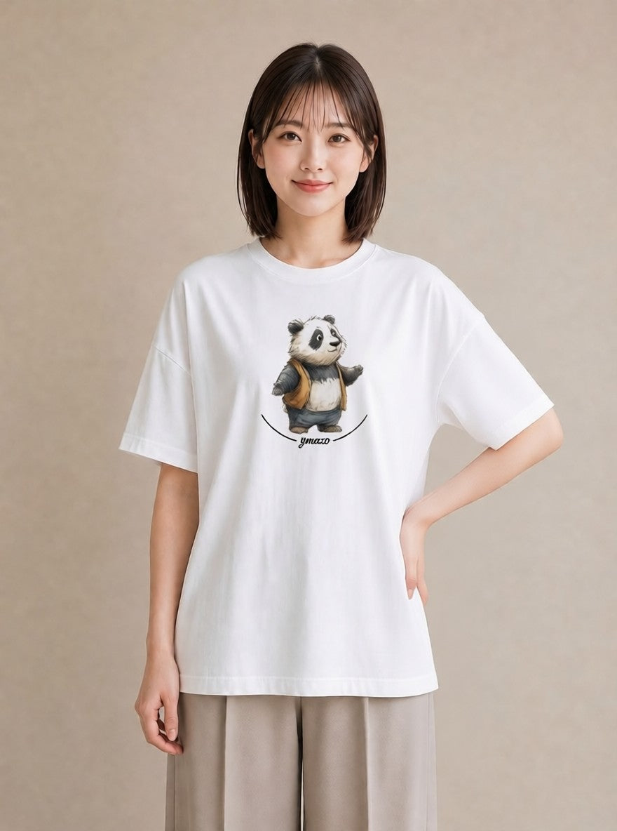 半袖Tシャツ レディース レッサーパンダ 動物 アニマル イラスト 北欧風 カフェ服 クリスマス 白T YMAZO