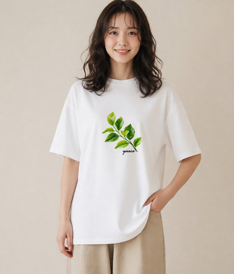 デザインTシャツ レディース 新緑 植物 ボタニカル イラスト シンプル 女性向けギフト 散歩 白T YMAZO