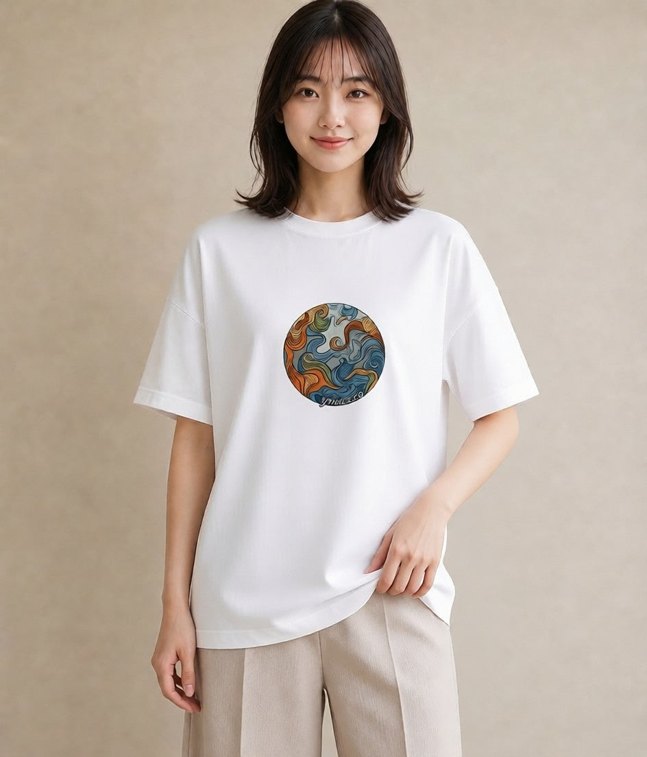 プリントTシャツ レディース 土星 星空 宇宙 イラスト 上品 ギフト 母の日 白T YMAZO