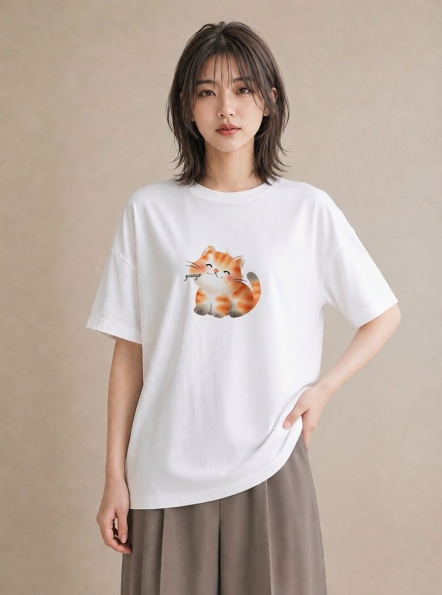 プリントTシャツ レディース ブリティッシュショートヘア 猫 ねこ イラスト シック カフェ巡り 女子会 白T YMAZO
