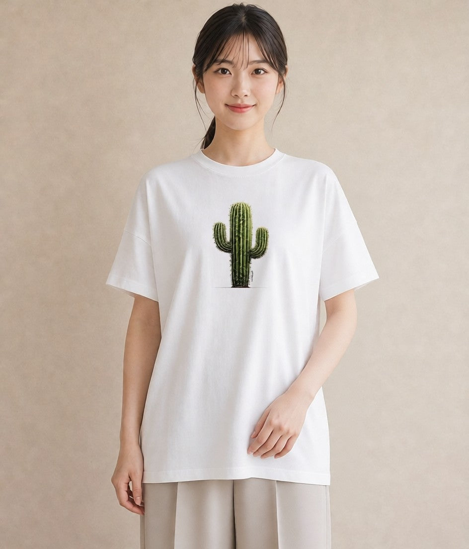 グラフィックTシャツ レディース サボテン 植物 ボタニカル イラスト 個性的 レイヤード 友達ギフト 白T YMAZO